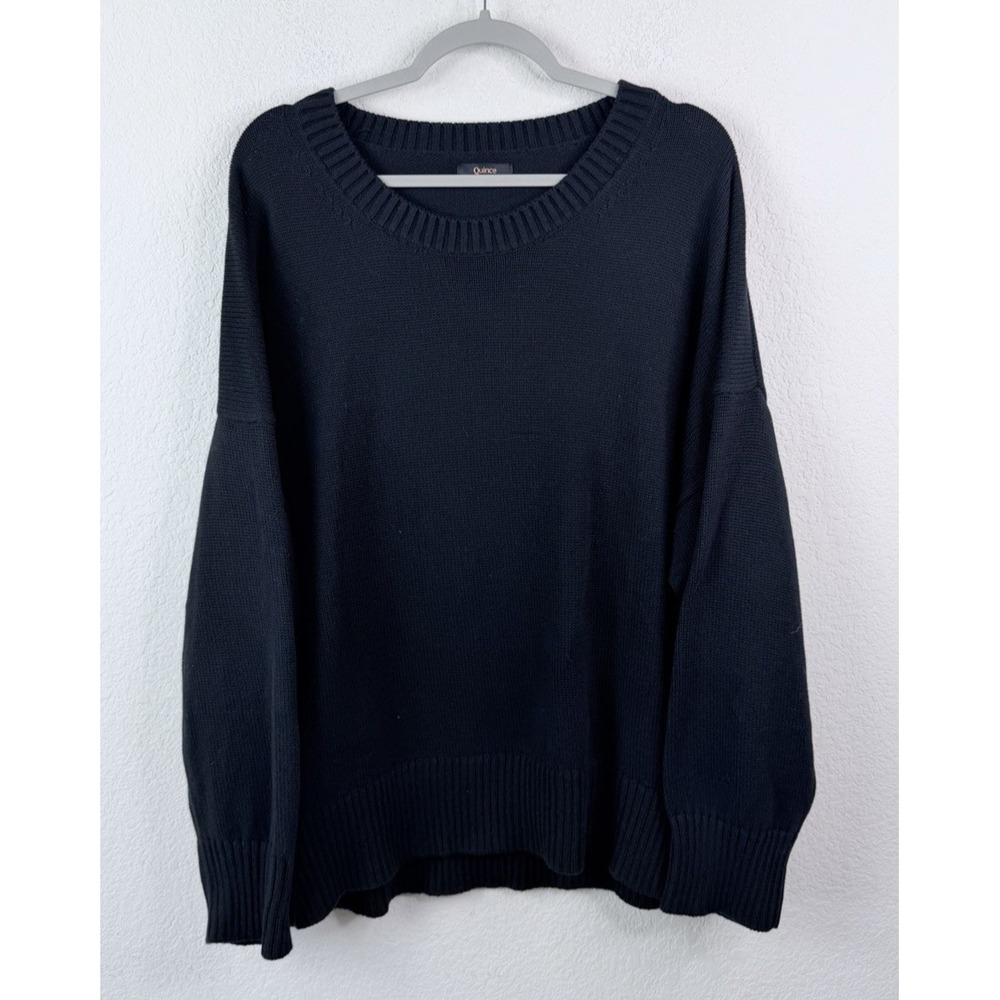Quince Boyfriend Crew Sweater Pullover2X Black Organic Cotton Oversized Boxy